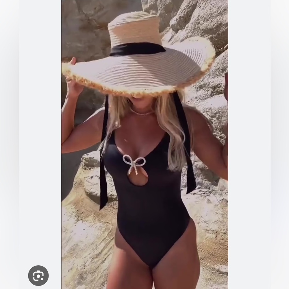 Black One-Piece Swimsuit with Bow Detail